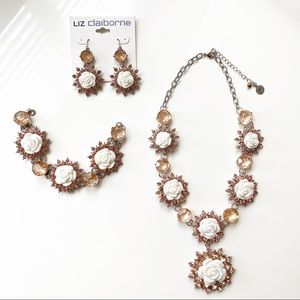 Liz Claiborne Flower Necklace Earring Set